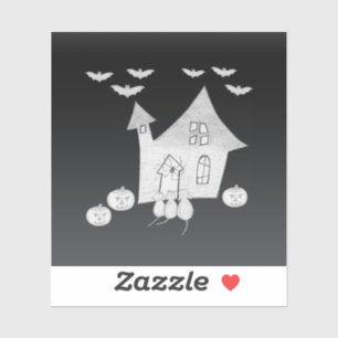 Sticker La nuit d'Halloween avec maison hantée, chauves-so
