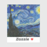 Sticker La nuit étoilée, 1889 par Vincent van Gogh<br><div class="desc">La nuit étoilée,  1889 par Vincent van Gogh. Il représente la vue depuis la fenêtre est de sa chambre d'asile à Saint-Rémy-de-Provence,  juste avant le lever du soleil,  avec l'ajout d'un village imaginaire.</div>