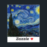 Sticker La nuit étoilée, 1889 par Vincent van Gogh<br><div class="desc">La nuit étoilée,  1889 par Vincent van Gogh. Il représente la vue depuis la fenêtre est de sa chambre d'asile à Saint-Rémy-de-Provence,  juste avant le lever du soleil,  avec l'ajout d'un village imaginaire.</div>