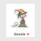 Sticker La Petite Sorcière Errante et Chat Halloween (Feuille)