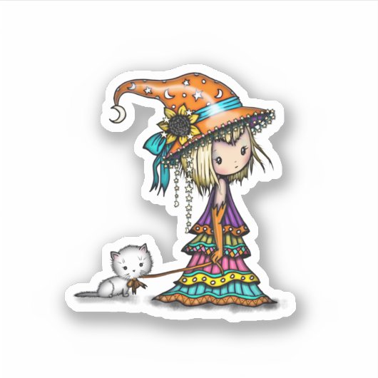 Sticker La Petite Sorcière Errante et Chat Halloween (Devant)