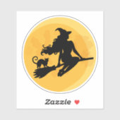 Sticker La sorcière d'Halloween et la lune de chat (Feuille)
