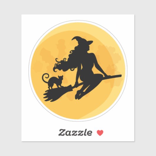 Sticker La sorcière d'Halloween et la lune de chat (Feuille)