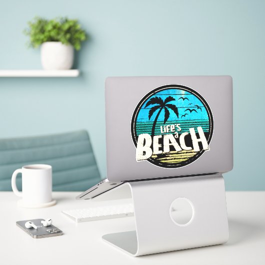 Sticker La vie est une plage (Ordinateur portable sur le bureau)