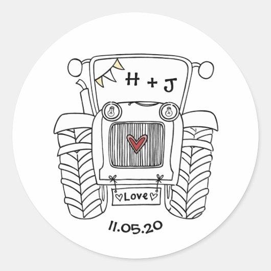 Sticker label Landbruiloft tractor (Voorkant)
