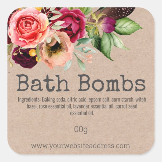 Sticker label voor handgemaakte badbommen (Voorkant)