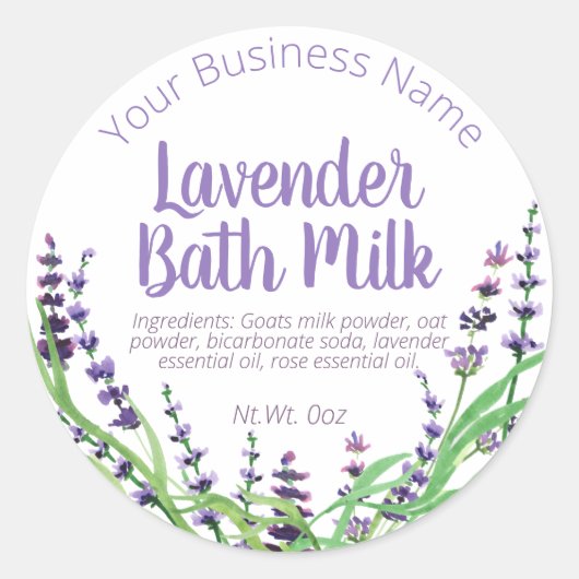 Sticker label voor zelfgemaakte lavendel badmelk (Voorkant)