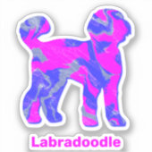 Sticker Labradoodle Chien Silhouette fou Hot rose (Recto)