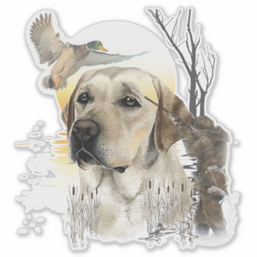 Sticker Labrador, chasse aux canards (Devant)