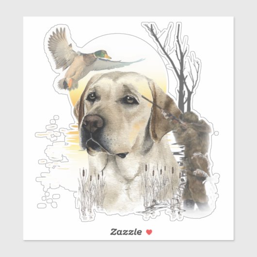 Sticker Labrador, chasse aux canards (Feuille)