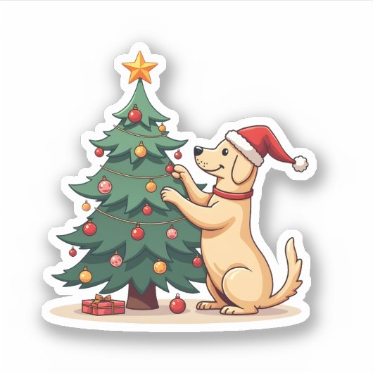 Sticker Labrador Christmas Tree Helper (Devant)