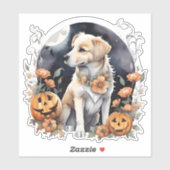 Sticker Labrador Halloween Floral Chien d'automne adorabl (Feuille)