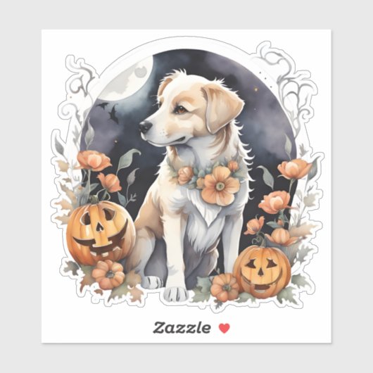 Sticker Labrador Halloween Floral  Chien d'automne adorabl (Feuille)