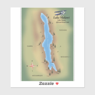 Sticker Lac Malawi, carte de voyage affiche impression
