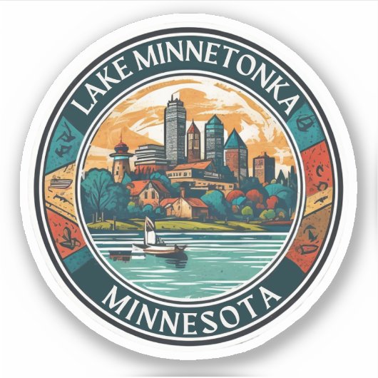 Sticker Lac Minnetonka, Minnesota pêche et navigation (Devant)