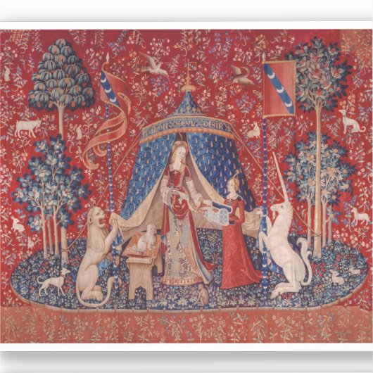 Sticker Lady and Unicorn Medieval Tapestry Desire (Recto)