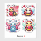 Sticker Lady Bugs Et Abeille Valentine (Feuille)