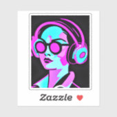 Sticker Lady in Headphones Jaming to Music (Feuille)