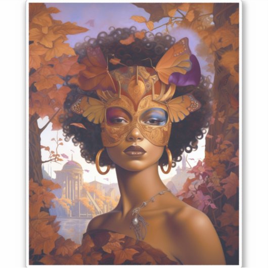 Sticker Lady Portant un Masque Art Imaginaire noir (Devant)