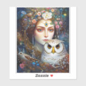Sticker Lady With Owl Surreal Imaginaire Art (Feuille)