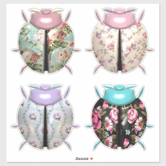 Sticker Ladybug motif floral mignon (Feuille)