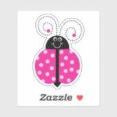 Sticker Ladybug Pink Polka Point Sourire Whimsical (Feuille)