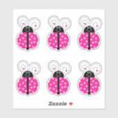 Sticker Ladybug Smiling Pink Cartoon (Feuille)