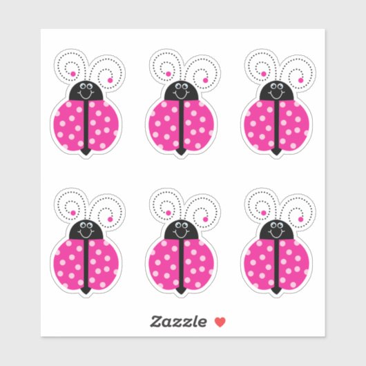 Sticker Ladybug Smiling Pink Cartoon (Feuille)