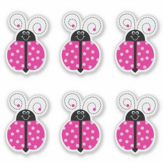 Sticker Ladybug Smiling Pink Cartoon (Devant)