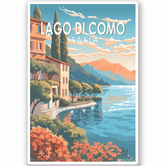 Sticker Lago di Como Italia Travel Art Vintage (Devant)