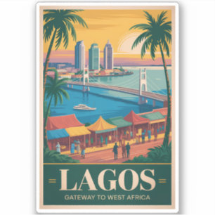 Sticker Lagos Nigeria Illustration Voyage Art Rétro