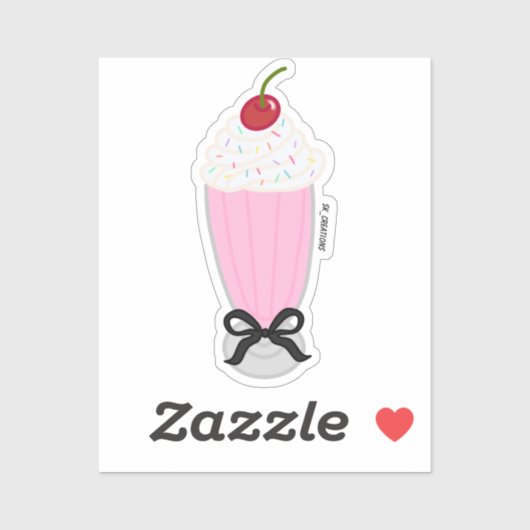 Sticker Lait De Fraise Avec Un Bow (Feuille)