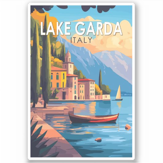 Sticker Lake Garda Italie Travel Art Vintage (Devant)
