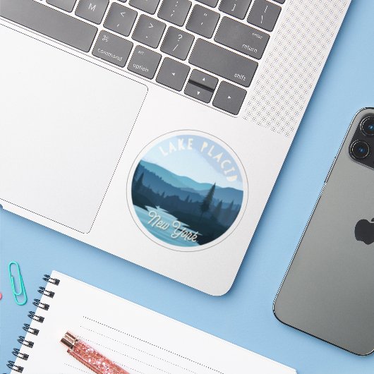 Sticker Lake Placid, New York Paysage (Ordinateur portable avec iPhone)