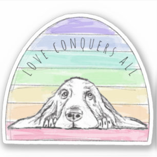 Sticker l'amour conquiert tous les bassets de l'arc-en-cie