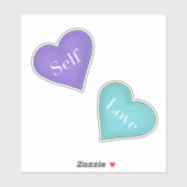 Sticker L'amour de soi dans les coeurs pourpres et Turquoi (Feuille)