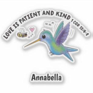 Sticker L'amour est patient abeille mignonne et colibri éc