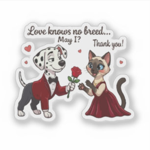 Sticker L'amour ne connaît pas de race Dalmatien et chat s