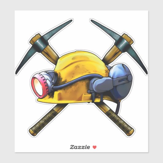 Sticker Lampe à projecteur Hardhat Miner Charbon Croisé Ax (Feuille)