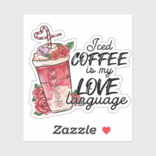Sticker Langage d'amour café glacé rose rouge Saint-Valent