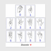 Sticker Langue des signes américaine, apprendre les numéro (Feuille)
