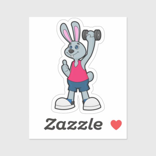 Sticker Lapin à la salle de sport avec haltère (Feuille)