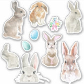 Sticker Lapin Aquarelle Lapin Printemps de Pâques (Devant)