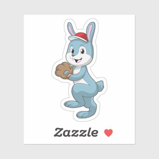 Sticker Lapin au baseball avec gant de baseball (Feuille)