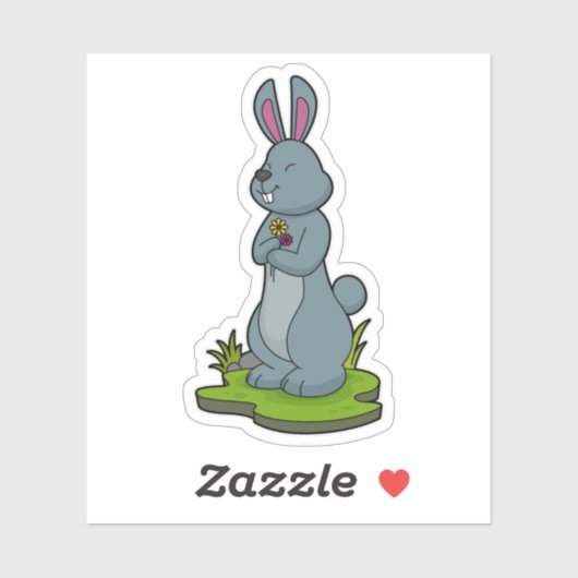 Sticker Lapin aux fleurs (Feuille)