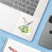 Sticker Lapin avec chou (Ordinateur portable avec iPhone)