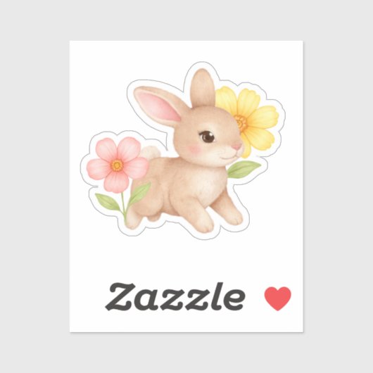 Sticker Lapin Bébé Mignon Fleurs de Lapin (Feuille)
