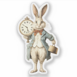 Sticker Lapin Blanc Rétro Avec Montre de Goût