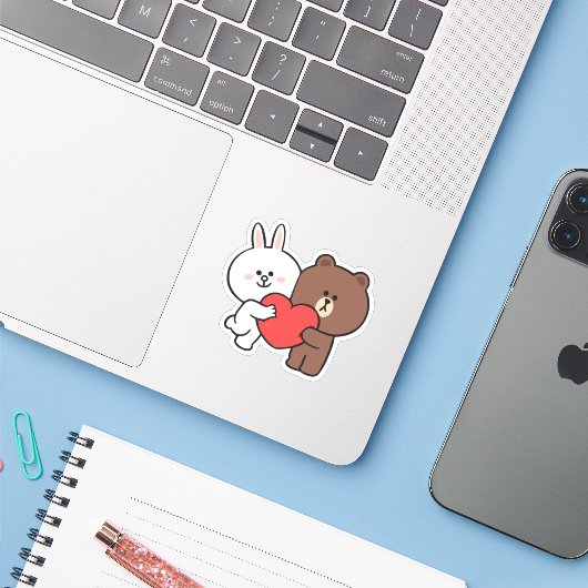 Sticker lapin Brown de coni (Ordinateur portable avec iPhone)