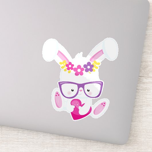 Sticker Lapin de la Saint Valentin, Lapin Blanc, Coeur, Lu (Détail)